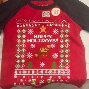 Jumping Beans Red and Grey Mario Holiday Long Sleeve Tee